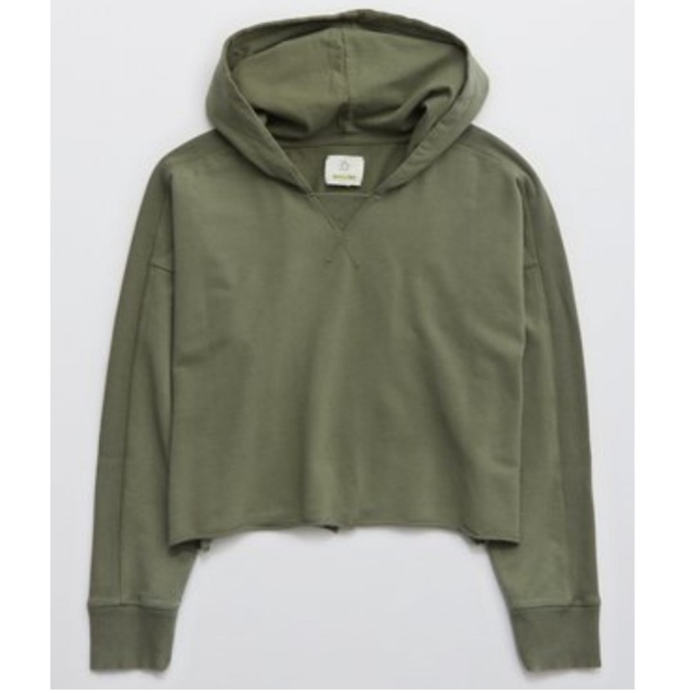 OFFLINE | Aerie Lightweight Raw Cut Hoodie in Olive Fun, Size XS